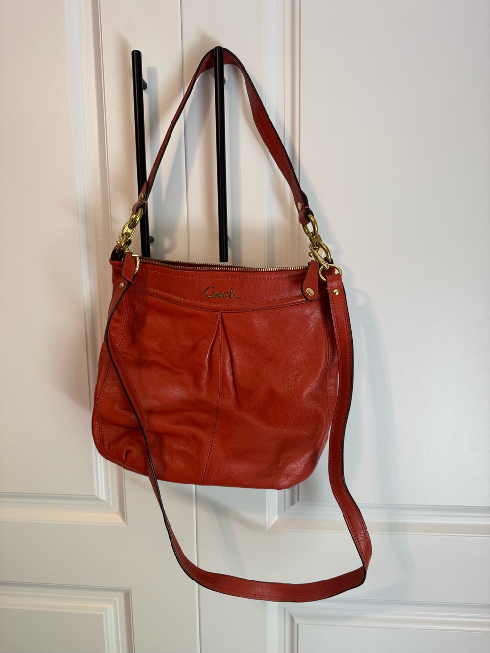 Coach Leather Shoulder Bag in Rust Red
